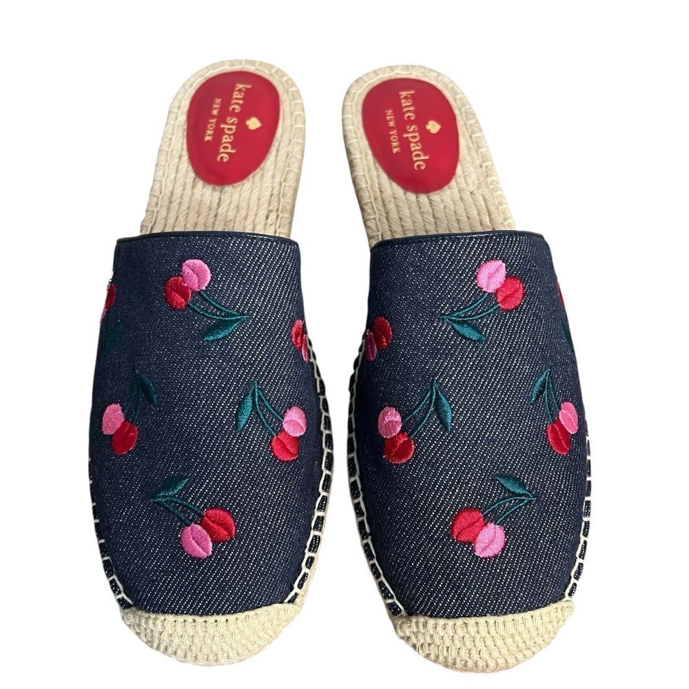 Kate Spade Rosie 2 Cherry Espadrilles Mules size 9.5 Embroidered Preppy Flats